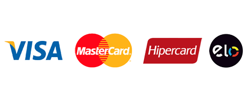 Formas de pagamento aceitas: Visa, Mastercard, Hipercard e Elo